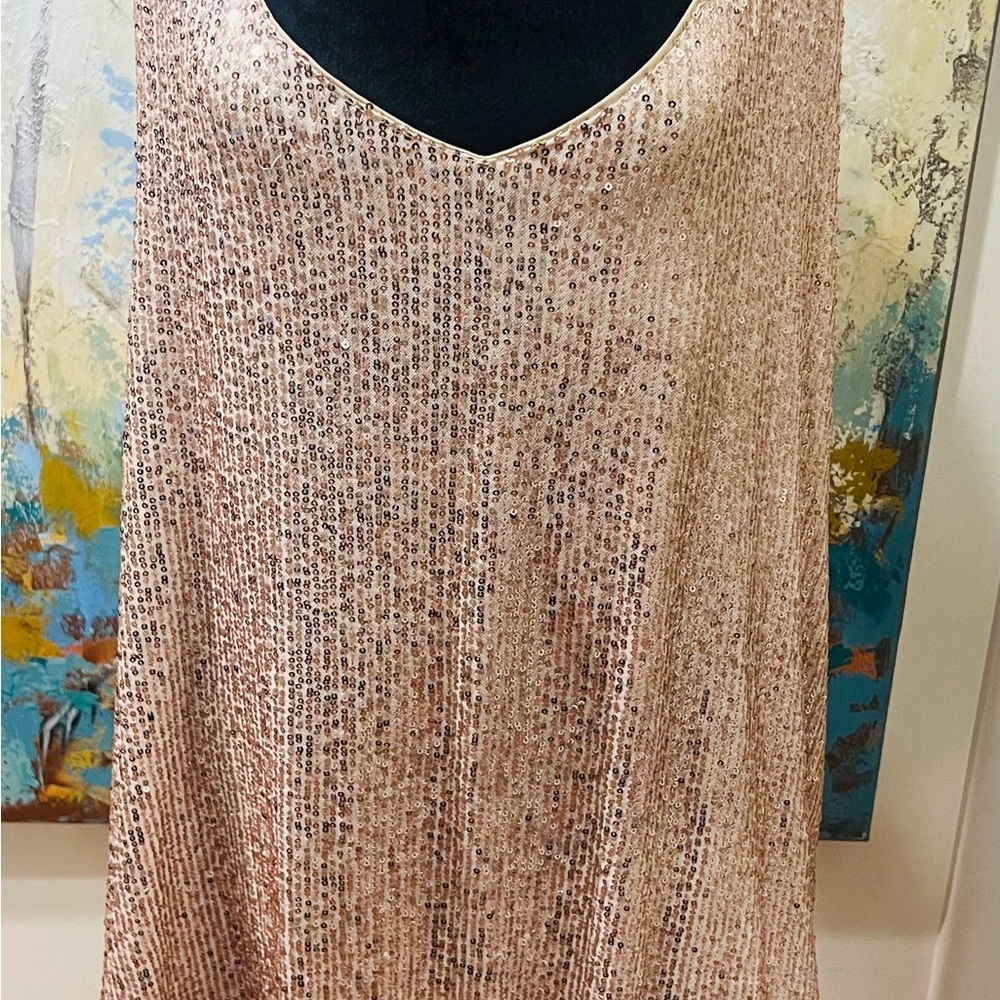 Gold Sequin Take V Neck Dress Lined Formal Wedding Party sz XL - Picture 5 of 13